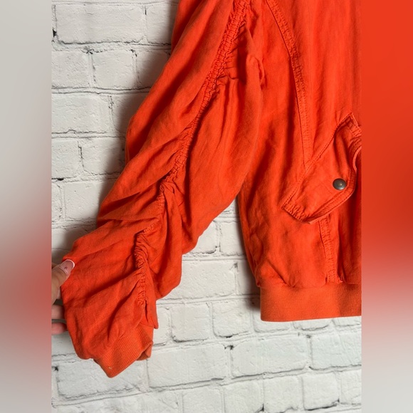 Free People Ruched Linen bomber orange Jacket - Picture 7 of 13